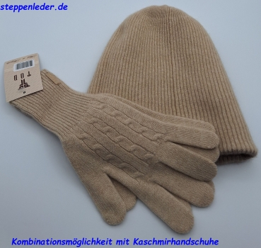 100% Kaschmir zweifarbige Mütze braun-beige